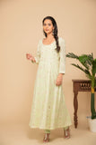 Lemon green georgette gota patti embroidered flared anarkali with bottom and net dupatta