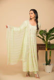 Lemon green georgette gota patti embroidered flared anarkali with bottom and net dupatta