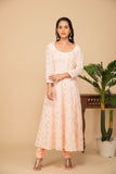 Peach georgette gota patti embroideredâ  flared anarkali with bottom and net dupatta