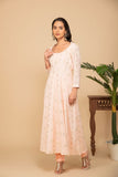 Peach georgette gota patti embroideredâ  flared anarkali with bottom and net dupatta