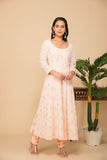 Peach georgette gota patti embroideredâ  flared anarkali with bottom and net dupatta