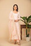 Peach georgette gota patti embroideredâ  flared anarkali with bottom and net dupatta