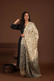 Bhagalpuri katan three piece dupatta suit with embroidered neckline.