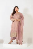 Elegant embroidered tissue shimmer suit set with embellished dupatta