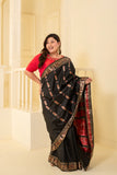 Elegant black pure vishnupuri silk baluchari saree