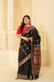 Elegant black pure vishnupuri silk baluchari saree