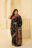 Elegant black pure vishnupuri silk baluchari saree