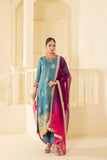 Heavy gotta patti embroidered suit set with luxurious ombre dupatta