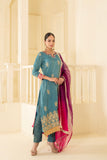 Heavy gotta patti embroidered suit set with luxurious ombre dupatta