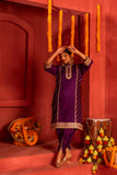 Purple kurta set in silk blended with tulip pants