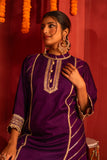 Purple kurta set in silk blended with tulip pants