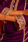 Purple kurta set in silk blended with tulip pants