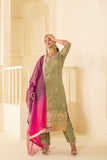 Heavy gotta patti embroidered suit set with luxurious ombre dupatta