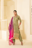 Heavy gotta patti embroidered suit set with luxurious ombre dupatta