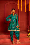 Teal green blended silk kurta Set