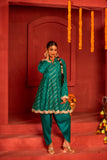 Teal green blended silk kurta Set