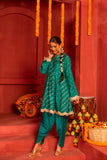 Teal green blended silk kurta Set