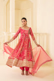 Beautiful print based embroidered anarkali dupatta set with intricate border