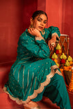 Teal green blended silk kurta Set