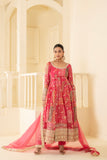 Beautiful print based embroidered anarkali dupatta set with intricate border