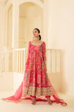 Beautiful print based embroidered anarkali dupatta set with intricate border