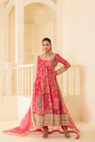 Beautiful print based embroidered anarkali dupatta set with intricate border