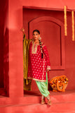 Hot pink Kurta set in blended silk with dupatta in contrast colors