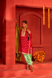 Hot pink Kurta set in blended silk with dupatta in contrast colors