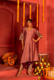 Mauve Silk blended Kurta set with embroidery work