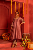 Mauve Silk blended Kurta set with embroidery work