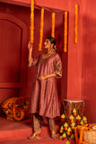 Mauve Silk blended Kurta set with embroidery work