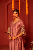 Mauve Silk blended Kurta set with embroidery work