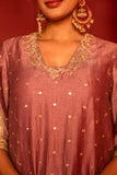 Mauve Silk blended Kurta set with embroidery work