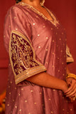 Mauve Silk blended Kurta set with embroidery work