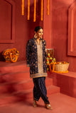 Blue blended silk lace work kurta set