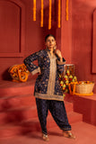 Blue blended silk lace work kurta set