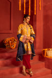 Yellow blended lace work silk kurta set with dupatta in contrast colors