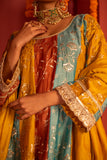 Multi colors panelled Silk blended Kurta set with lace work