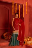 Maroon Silk blended Kurta set with lace work