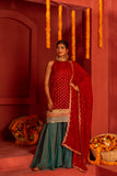 Maroon Silk blended Kurta set with lace work