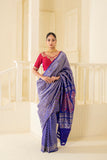 Charming cobalt blue pure vishnupuri silk swarnchari saree