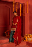 Maroon Silk blended Kurta set with lace work