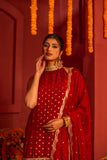 Maroon Silk blended Kurta set with lace work