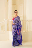 Charming cobalt blue pure vishnupuri silk swarnchari saree