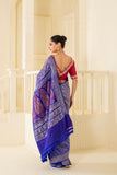 Charming cobalt blue pure vishnupuri silk swarnchari saree