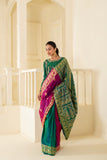 Versatile green & magenta pure vishnupuri silk baluchari saree