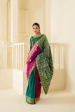 Versatile green & magenta pure vishnupuri silk baluchari saree