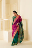 Versatile green & magenta pure vishnupuri silk baluchari saree