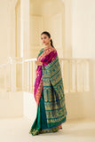 Versatile green & magenta pure vishnupuri silk baluchari saree