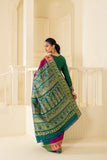 Versatile green & magenta pure vishnupuri silk baluchari saree